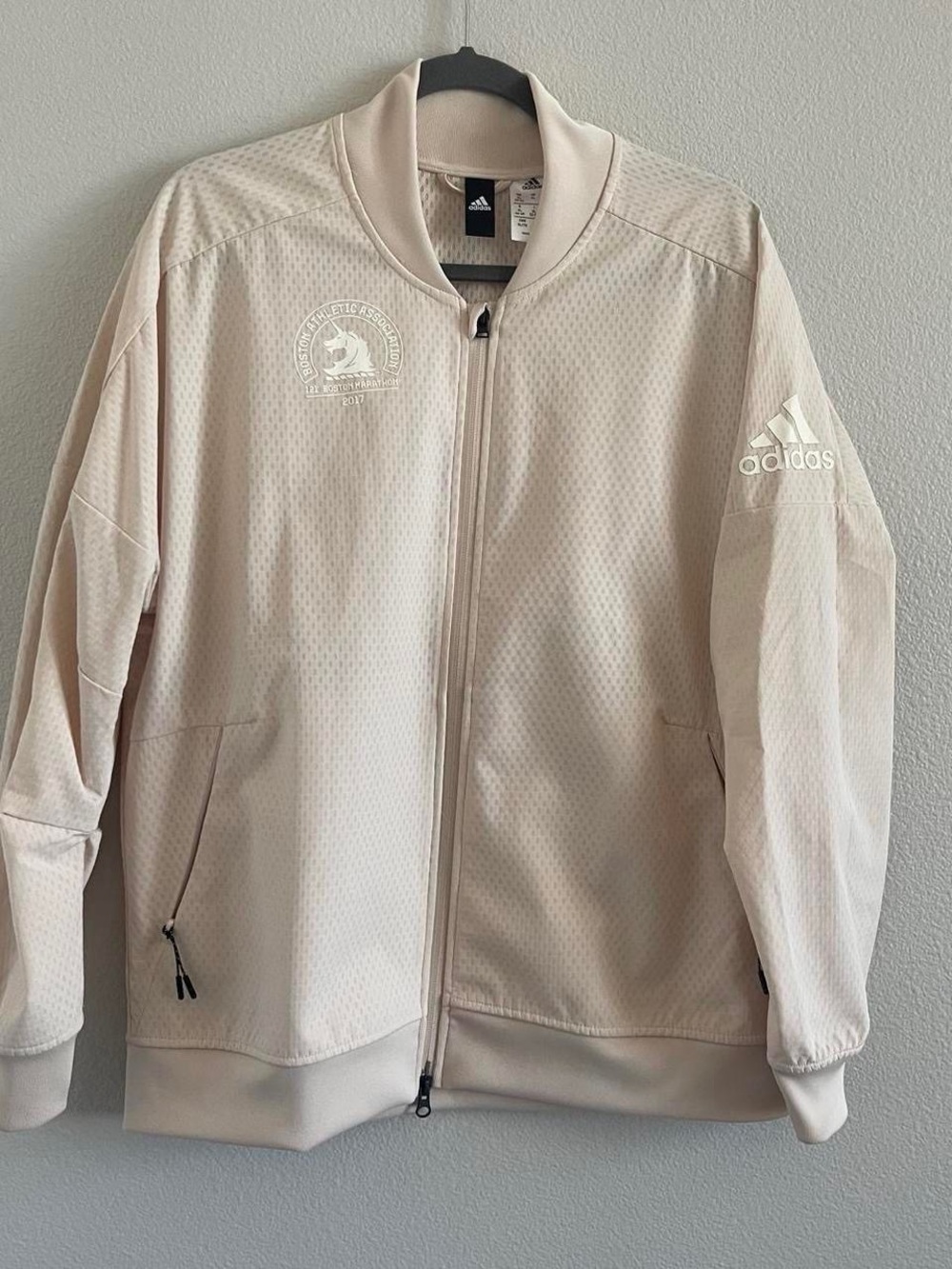 adidas Light Beige Boston Marathon 2017 Athletic Association Bomber Jacket